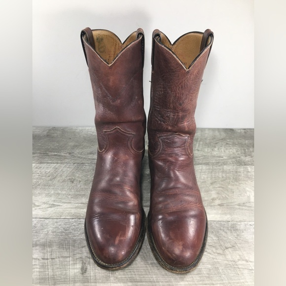 Justin Men’s 3411 Brown Kipskin Cowboy Western Leather Roper Pullon Boots Size 9 - Picture 4 of 11